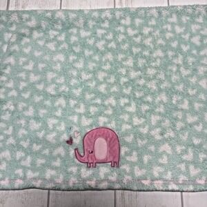 Babygear Baby Blanket Mint Green with white hearts and Pink Elephant plush